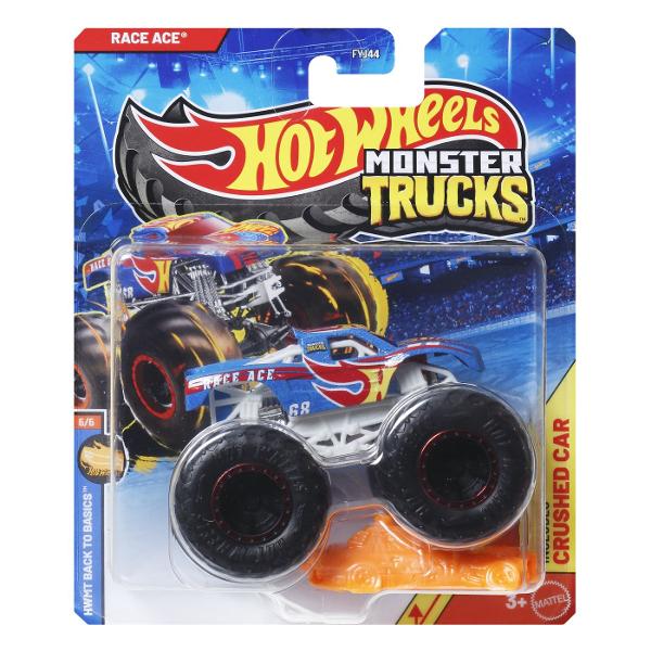 Colectioneaza masinutele Hot Wheeels gigantice pentru numeroase cascadorii Striviti competitia cu masinuta de baza 164 are motoare puternice de frecare si actiuni feroce pe roti acesti monstri sunt de neoprit Fiecare se vinde separat in functie de disponibilitate Culorile si decoratiunile pot varia  Acest pachet contine personajul Race Ace