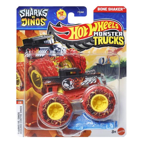 Colectioneaza masinutele Hot Wheeels gigantice pentru numeroase cascadorii Striviti competitia cu masinuta de baza 164 are motoare puternice de frecare si actiuni feroce pe roti acesti monstri sunt de neoprit Fiecare se vinde separat in functie de disponibilitate Culorile si decoratiunile pot varia  Acest pachet contine personajul Bone Shaker