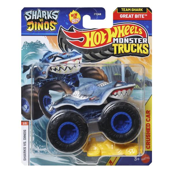 Colectioneaza masinutele Hot Wheeels gigantice pentru numeroase cascadorii Striviti competitia cu masinuta de baza 164 are motoare puternice de frecare si actiuni feroce pe roti acesti monstri sunt de neoprit Fiecare se vinde separat in functie de disponibilitate Culorile si decoratiunile pot varia  Acest pachet contine personajul Great Bite