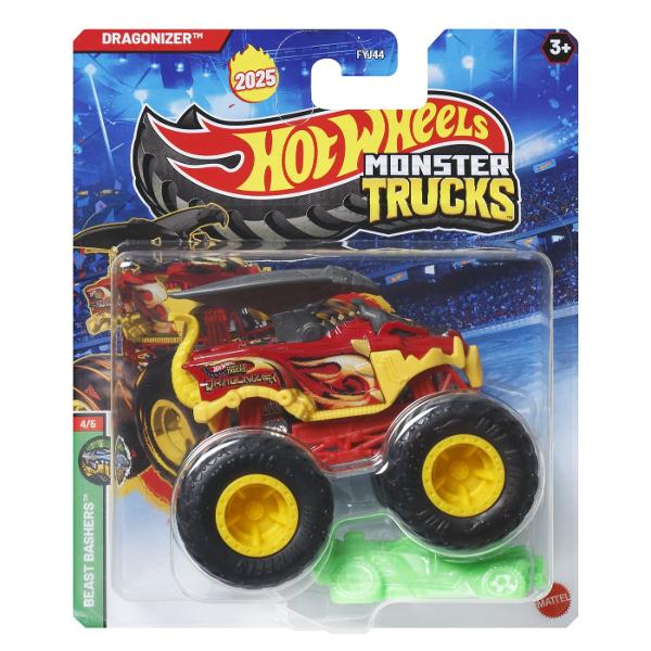 Colectioneaza masinutele Hot Wheeels gigantice pentru numeroase cascadorii Striviti competitia cu masinuta de baza 164 are motoare puternice de frecare si actiuni feroce pe roti acesti monstri sunt de neoprit Fiecare se vinde separat in functie de disponibilitate Culorile si decoratiunile pot varia Acest pachet contine personajul Dragonizer
