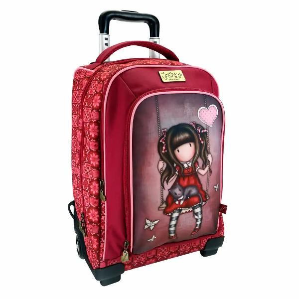 Ghiozdan troller Ruby 34 x 46 x 22 cm poliester Indiferent daca mergi la scoala sau in aventura ghiozdanul troller Ruby este o alegere versatila usor de adaptat nevoilor tale Se transforma rapid din rucsac in troller oferind o solutie practica pentru transportul cartilor sau pentru deplasari mai comode in calatoriiDesignul este completat de detalii elegante precum placuta cu logo embosat si fermoarele cu tragatoare metalice in forma de inima pentru un plus de stil 