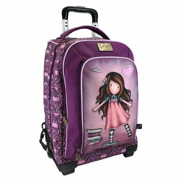Rucsac troller New Heights 34 x 46 x 22 cm poliester 3 compartimente compartiment laptop maner telescopic Rucsacul troller versatil New Heights este ideal pentru scoala sau calatorii oferind flexibilitatea de a fi folosit atat ca rucsac cat si ca troller Designul include detalii elegante precum placuta logo metalica model repetitiv si fermoare cu cheite in forma de inima pentru un plus de stil zi de ziEste dotat cu maner extensibil si baza robusta din plastic 