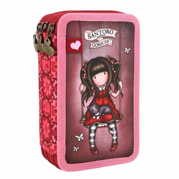 Penar triplu echipat Gorjuss Ruby 3 compartimente poliester 125 x 215 x 65 cmPenarul triplu echipat Gorjuss Ruby imbina un design clasic cu utilitatea necesara pentru scoala Este un penar versatil cu 3 compartimente cu fermoar care include o selectie de instrumente de scris si accesorii pentru activitatile de zi cu ziModelul este decorat cu un print repetitiv si are trageri de fermoar in forma de inima3 compartimente cu 