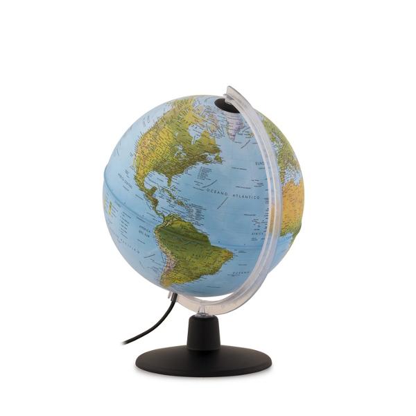 Un glob pamantesc traditional al lumii Harta fizica atunci cand lumina este stinsa devine politica atunci cand este aprinsa Bec cu LED de 5V 55 lumeni Cablu de incarcare USB inclus insa transformatorul nu este inclus Aplicatia Augmented Reality este disponibila pentru a aduce viata si miscare globului afisand animale si alte informatii relevante diverselor zone geografice