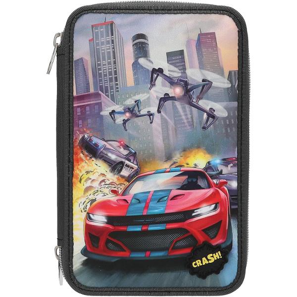 Penarul superb cu design Action World este deja umplut&259; &537;i ofer&259; suficient spa&539;iu pentru toate pixurile ustensilele de desen &537;i tot ce mai au nevoie copiii la &537;coal&259; Include 18 pixuri colorate &537;i cu v&acirc;rf de p&acirc;sl&259; 2 creioane ascu&539;itoare radier&259; rigl&259; foarfece lipici stick &537;i o hus&259; mic&259; cu velcro Penarul este decorat &icirc;n gri &icirc;nchis cu un motiv cu ma&537;ini de curse ma&537;ini de 
