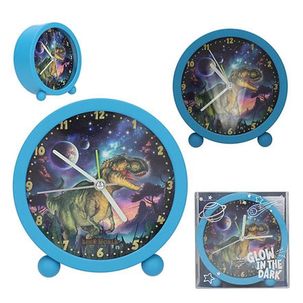 E timpul de dinozaurii Ceasul de&537;tept&259;tor rotund albastru fabricat din plastic are picioare rotunde &537;i un motiv super cool cu dinozauri cu fundal spa&539;ial pe cadran Cu lumin&259; de noapte practic&259; &537;i ace care str&259;lucesc &icirc;n &icirc;ntuneric Ceasul de&537;tept&259;tor func&539;ioneaz&259; silen&539;ios f&259;r&259; tic&259;ituri enervante De la Dino World Baterie AA 15 V inclus&259; &537;i &icirc;nlocuibil&259; Diametru aprox 11 