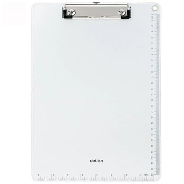 Nou in oferta noastra - clipboard Deli Este realizat din metal rezistent la coroziune si abraziune cu o grosime de 5 mm Colturile sunt rotunjite pentru a preveni accidentarile iar pentru agatare atunci cand nu este utilizat vine prevazut cu o perforatie de 7 mm intarita cu o capsaSpatele este texturat fapt ce permite o buna prindere in mana pentru a preveni alunecarea Clipbordul este gradat pe doua laturi in centimetri si inchComandati clipboard metal A4 DELI 64504 