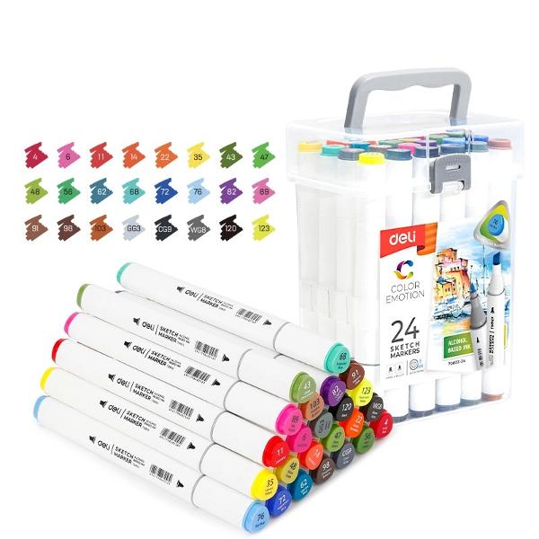 SET cu 24 markere sketching cu varf dublu 1 si 7 mm DLE7080324