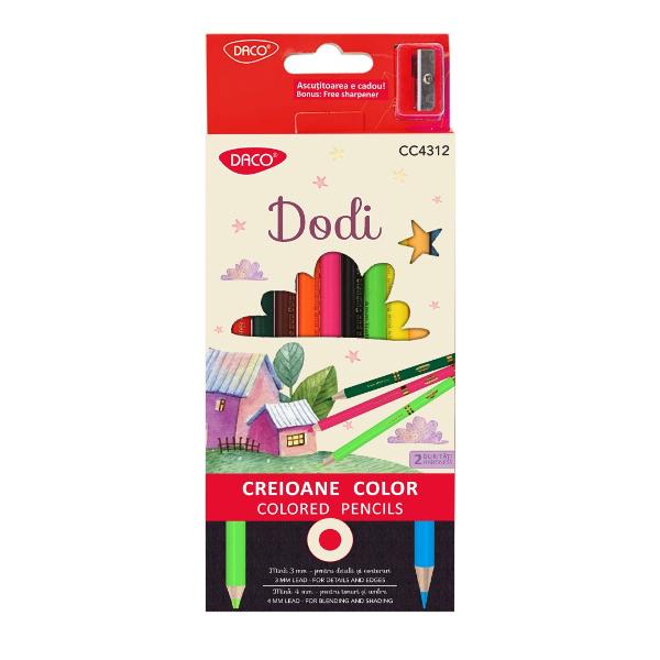 Creion color 12 culori Dodi DACO &ndash; set versatil pentru desen tehnic &537;i artisticSetul de creioane colorate Dodi DACO cu 12 culori este alegerea ideal&259; pentru copii elevi studen&539;i &537;i pasiona&539;ii de desen care &icirc;&537;i doresc precizie versatilitate &537;i culori intense pentru proiecte artistice &537;i tehnice Perfect pentru &537;coal&259; hobby-uri creative &537;i desen profesional acest set ofer&259; performan&539;&259; excelent&259; 