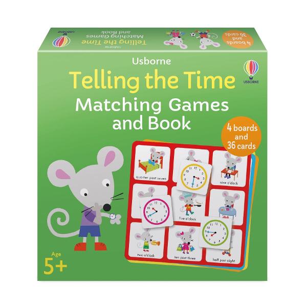These entertaining games for 2-5 players will help children to learn to tell the time From hours minutes and seconds to analogue and digital clocks the brightly illustrated book will tell them everything they need to know about how to tell what the time is Then they can have fun practising by playing two different games - bingo and pairs - using the 4 boards and 36 cards included in the pack The game instructions are at the back of the book