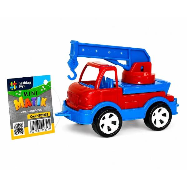 Macaraua Mini Matik este o jucarie colorata si atractiva perfecta pentru copiii pasionati de utilaje de constructii Modelul este prevazut cu brat mobil si carlig oferind un joc realist si dezvoltand imaginatia celor mici Datorita dimensiunii compacte masinuta este usor de transportat si ideala pentru joaca acasa in curte sau in nisip In timpul jocului copilul isi dezvolta motricitatea fina coordonarea si creativitatea Caracteristici tip macara culoarealbastru si rosu brat mobil 
