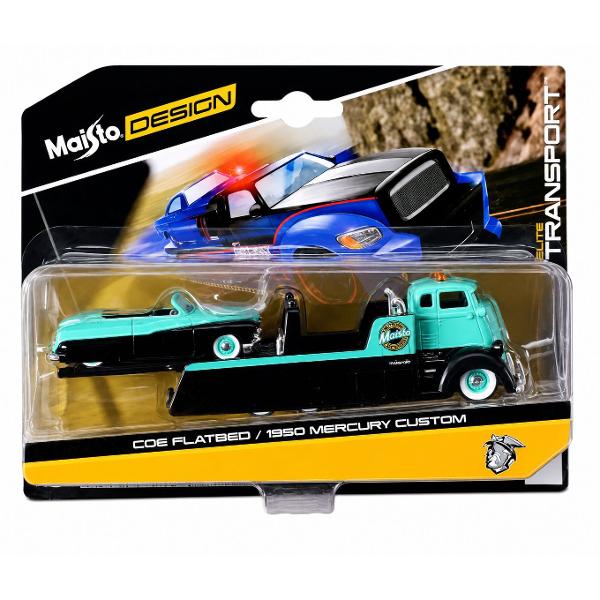 Set Elite Transport Camion Transportator si Masinuta Metalica scara 1 la 64 conceput pentru colectionari si pasionatii de vehicule clasice dar si pentru copii care apreciaza jocul realist Include un camion de tractare si un autoturism ambele realizate din metal cu elemente din plastic pentru un echilibru optim intre rezistenta si detaliu Modelul impresioneaza prin finisaje atent realizate detalii autentice si elemente functionale care reproduc fidel scenarii reale de transport si 