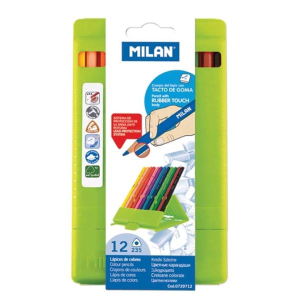 Creioane  color cu corp triunghiular cauciucat;cutie plastic tip stativ