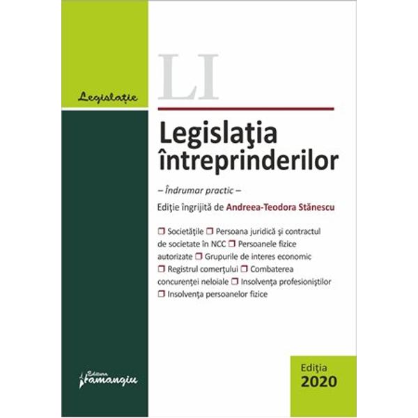 Lucrarea Legislatia intreprinderilor cuprinde cele mai importante acte normative necesare studentilor pentru a parcurge disciplina Drept comercial Intreprinderea In egala masura culegerea poate fi utila practicienilor in materia dreptului societarStructura cartii Legislatia intreprinderilor se bazeaza pe programa analitica si pe tematica de seminar aferente acestei discipline tinand cont si de necesitatile practicienilor in 