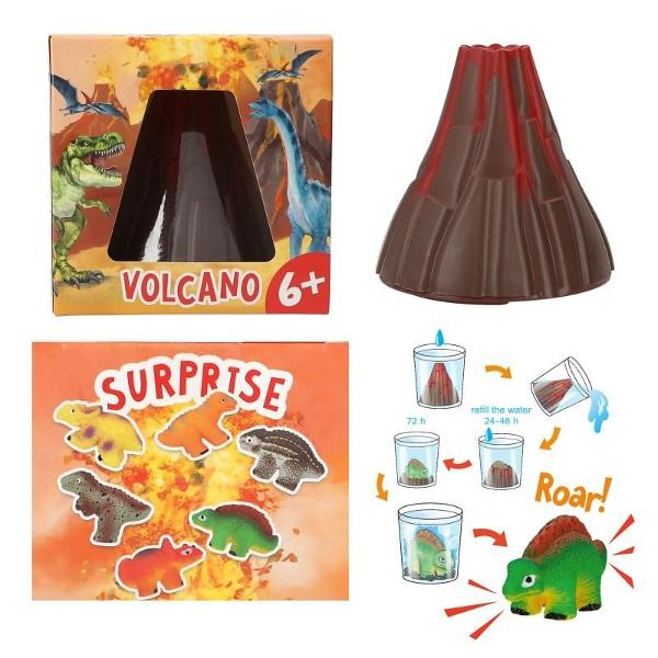 Dino surpriza in vulcan de la Dino World Daca puneti muntele de lava in apa acesta se dizolva si unul dintre cei 6 dinozauri diferiti vor aparea in 72 de ore si vor creste in dimensiuneVarsta recomandata 6 ani