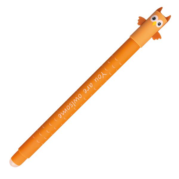 Rollerul cu gel &bdquo;Animal erase it&rdquo; motiv bufnita functioneaza cu cerneala albastra speciala termosensibila ce se sterge prin frecarea cu capatul celalalt al rollerului Grosimea liniei de scriere e de 07 mm A nu se utiliza pe documente legale La temperaturi mai mari de  60&deg;C cerneala dispare