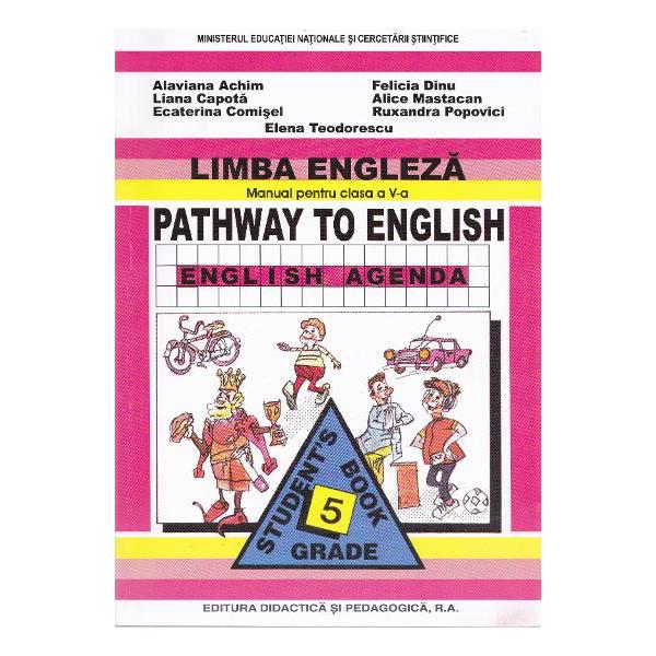 Manualul pentru clasa a V-a contine mai multe activitati pentru fiecare unitate Astfel elevul are ocazia sa invete mai multe cuvinte noi sa-si puna la punct gramatica  ENGLISH AGENDA is your English course It teaches you modern English for everyday communication using topics which are popular with children of your age We hope you will have fun learning English with this new book But youll have to work hard too In class your teacher will ask you to learn actively often 