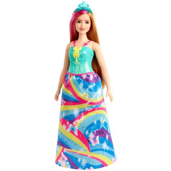 Papusile printesa de la Barbie Dreamtopia aduc visuri de basm in aspect fantastic cu atingeri colorateAceasta papusa printesa Barbie este imbracata pentru o ocazie regala intr-un corset albastru stralucitor si fusta vibranta cu imprimeu curcubeu O dunga roz in parul ei blond adauga un strop de culoare iar o tiara stralucitoare isi completeaza aspectul fantasticEste usor sa joci visuri reale si imaginate cu papusa printesei Barbie deoarece cand intri in Dreamtopia te trezesti intr-o 