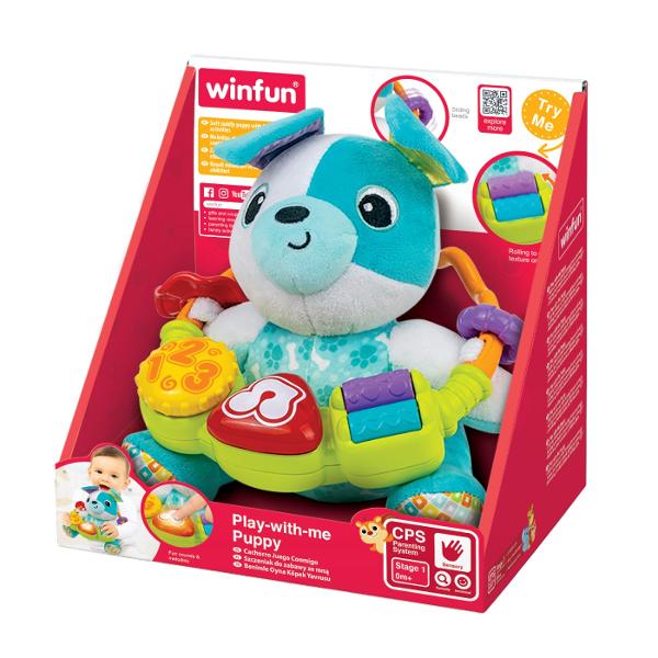 Catelus de Plus Interactiv Joaca-te Cu Mine O Lume de Distractie si Invatare pentru Micutul Tau Descopera jucaria ideala pentru bebelusul tau catelusul de plus interactiv echipat cu un inele de activitate detasabile si urechi incretite Aceasta jucarie minunata nu doar ca este adorabila si moale dar este si plina de surprize si activitati care vor captiva atentia micutului tau si il vor ajuta sa se dezvolte armonios Inelele de activitate colorate rolele glisante si butoanele colorate sunt 