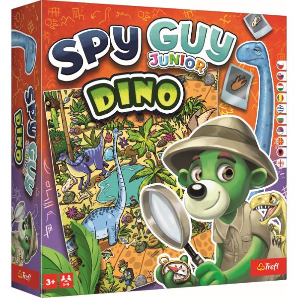 Faceti cunostinta cu dinozaurii uimitori Moritz incearca sa scape din parcul cu dinozauri cu un ou de brahiozaur furat Trebuie sa-l prinzi cu ajutorul Detectivului Spion inainte sa ajunga la barca lui Detectivul Spion Junior Dinozaur este un joc de societate cooperativ in care este important ca jucatorii sa fie atenti si sa colaboreze strans Jocurile din seria Junior sunt destinate jucatorilor mai mici - ilustratiile sunt mai mari iar pe tabla de joc exista un numar mai mic de detalii 