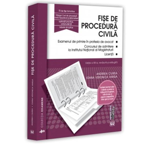 Prezentarea lucrarii&nbsp;Ce aduce nou aceasta edi&539;ie&nbsp;O abordare logica &537;i structurata a materiei de drept procesual civil; o organizare care favorizeaza &icirc;nva&539;area rapida &537;i eficienta prin sinteze clare &537;i coerente;&nbsp;3 inserturi color sub forma de tabele intuitive care ofera o imagine de ansamblu asupra mijloacelor de aparare cailor de atac &537;i respectiv 