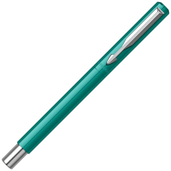 Stilou Vector Royal Standard Emerald CT Parker&nbsp;&nbsp;Corp si capac din plastic ABS&nbsp;de culoare turquoiseCapacul se inchide prin apasarePenita din otel inoxidabil placata cu crom avand in varf pastila de iridiu&nbsp;Accesorii din otel inoxidabil placate cu cromClip din otel inoxidabil placat cu cromStiloul functioneaza atat cu cartuse cat si cu convertorPachetul 