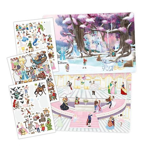 Carte are 20 de pagini ilustrate cu dragoste care pot fi decorate cu ajutorul a 6 pagini de autocolante pentru a creea scene de poveste