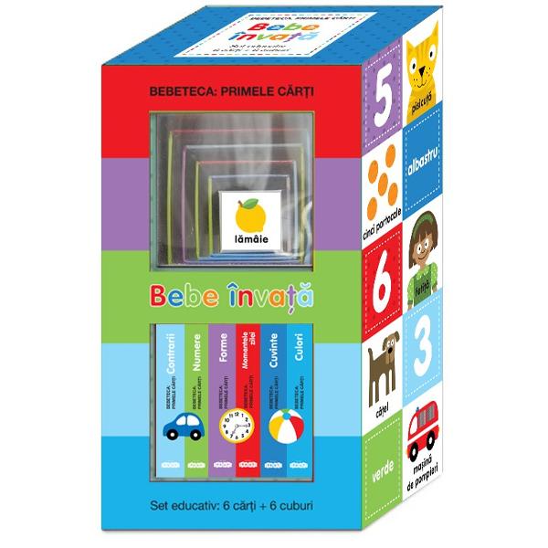 Un set de &537;ase c&259;rticele frumos ilustrate cu ajutorul c&259;ruia cei mici vor &icirc;nv&259;&539;a culorile numerele formele primele cuvinte contrariile precum &537;i momentele zilei 