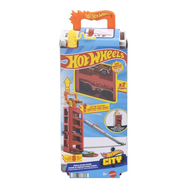 Hot Wheels City Set De Joaca Cu 2 Masinute Incluse este un set de joaca dinamic creat pentru copiii pasionati de masini curse si aventuri urbane Setul include 2 masinute oferind posibilitatea de a incepe joaca imediat dupa deschidere Copiii pot ridica setul pot lansa masinutele pe rampa si pot imagina misiuni rapide prin oras interventii de urgenta si curse spectaculoase Designul tip garaj permite depozitarea masinutelor iar manerul integrat face setul usor de transportat oriunde 