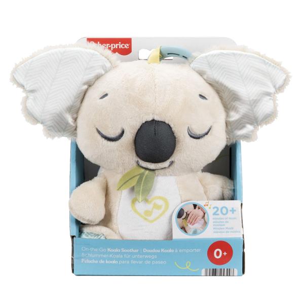 Ofera-i bebelusului tau clipe de liniste si confort cu jucaria Fisher Price On-the-Go Koala Soother Acest plus moale si prietenos reda peste 20 de minute de muzica si sunete linistitoare perfecte pentru somn sau relaxare Koala are un design adorabil usor de atasat la carucior sau geanta astfel incat poate insoti copilul oriunde Materialul delicat este sigur pentru bebelusi facand din aceasta jucarie un cadou ideal inca din primele luni de viata Functioneaza cu 2 baterii AA incluse 