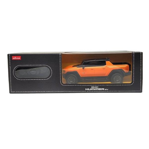 Copilul dumneavoastra se poate juca in voie cu masina cu telecomanda Hummer EV portocaliu scara 1 la 24 oferita de brandul international Rastar Nicio cursa nu este imposibil de castigat cu acesta masinuta replica oficiala cu licenta a modelului original construita cu mare atentie la detalii Masinuta are proportiile ideale pentru momente pline de distractie si amuzament avand dimensiunile in centimetri dupa cum urmeaza  212928Masinuta functioneaza pe frecventa de 24GAlimentarea se 