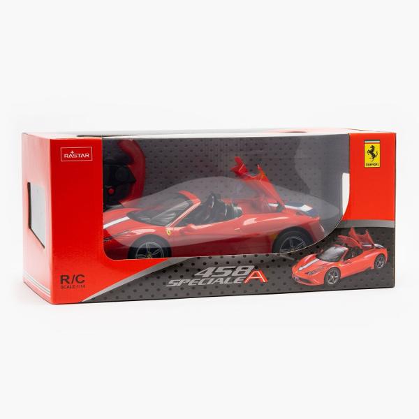 Copilul dumneavoastra se poate juca in voie cu masina cu telecomanda Ferarri 458 Speciale a scara 1 la 14 oferita de brandul international Rastar Nicio cursa nu este imposibil de castigat cu acesta masinuta replica oficiala cu licenta a modelului original construita cu mare atentie la detalii Masinuta are proportiile ideale pentru momente pline de distractie si amuzament avand dimensiunile in centimetri dupa cum urmeaza  32616388Masinuta functioneaza pe frecventa de 