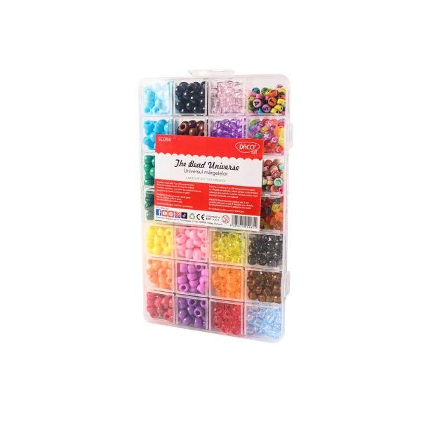 Descoper&259; magia culorilor &537;i a creativit&259;&539;ii cu setul creativ &bdquo;Universul M&259;rgelelor&rdquo; DACOCutia con&539;ine 28 de compartimente x 7 g de m&259;rgele viu colorate perfecte pentru realizarea de br&259;&539;&259;ri coliere brelocuri &537;i alte accesorii handmade Fiecare compartiment include m&259;rgele din plastic de diferite forme &537;i culori oferind o varietate bogat&259; pentru proiectele tale artisticeAcest kit creativ 