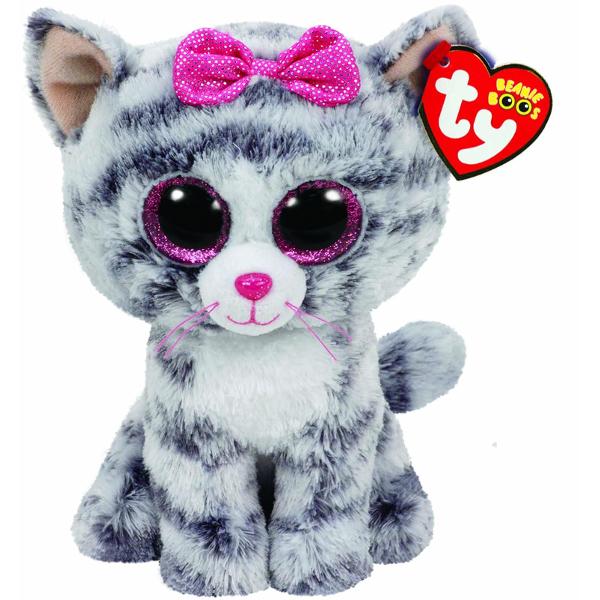 Jucarie de plus TY Beanie Boos - KIKI Pisica gri 15 cm TY37190