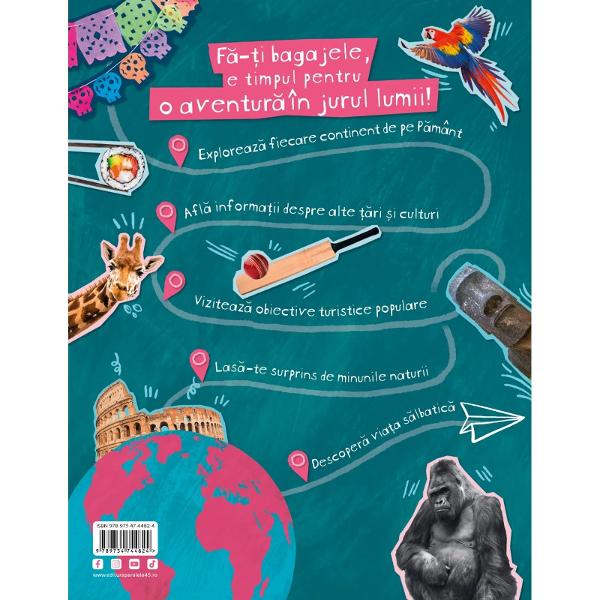 F&259;-&539;i bagajele e timpul pentru o aventur&259; &icirc;n jurul lumii&nbsp;Preg&259;te&537;te-te pentru o c&259;l&259;torie &icirc;n ritm ame&539;itor &icirc;n jurul lumii printre fotografii spectaculoase h&259;r&539;i pline de culoare &537;i o mul&539;ime de informa&539;ii fascinanteCaptivant&259; educativ&259; &537;i atr&259;g&259;toare aceast&259; minunat&259; carte cu copert&259; cartonat&259; este cadoul perfect pentru micii 