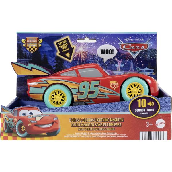 Masinuta Fulger McQueen din universul Disney Pixar Cars aduce cursele si aventurile personajului preferat direct in joaca celor mici Vehiculul este prevazut cu lumini si peste 10 sunete care pot fi activate pentru o experienta de joaca mai interactiva si mai distractiva Designul reproduce aspectul binecunoscut al lui Fulger McQueen cu numarul 95 si elementele grafice inspirate din film Masinuta este potrivita pentru joaca de rol curse si recrearea scenelor preferate din Cars Functii 