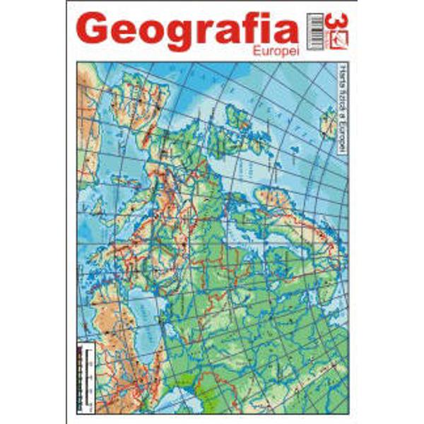 Pliantul de Geografia Europei contine harta fizica harta politica harta resurselor de subsol harta climatica harta tectonica harta principalelor regiuni industriale ale Europei