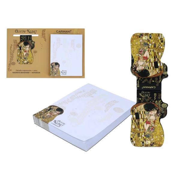 Adaug&259; o not&259; de elegan&539;&259; &537;i rafinament activit&259;&539;ilor de zi cu zi cu acest set format din bloc notes magnetic &537;i semn de carte magnetic inspirat de celebra pictur&259; &bdquo;S&259;rutul&rdquo; The Kiss a artistului Gustav KlimtDesignul artistic reproduce farmecul uneia dintre cele mai cunoscute opere ale pictorului austriac remarcabil&259; prin motivele 