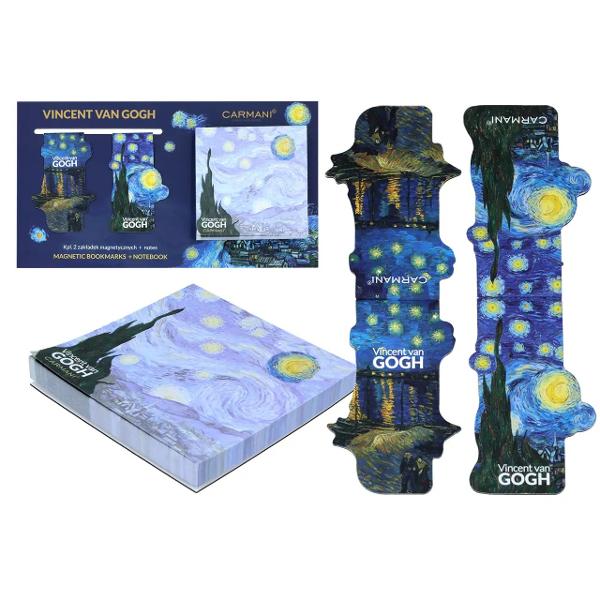 Set cu bloc notes magnetic 8 x 8 cm &537;i 2 semne de carte magnetice Van Gogh &ndash; Noapte &icirc;nstelat&259;Adu magia artei &icirc;n activit&259;&539;ile de zi cu zi cu setul magnetic Van Gogh &ndash; Noapte &icirc;nstelat&259; Inspirat de una dintre cele mai cunoscute capodopere ale celebrului pictor Vincent van Gogh acest set &icirc;mbin&259; frumuse&539;ea artei cu utilitatea accesoriilor de 