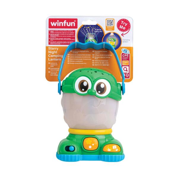 Lanterna De Camping Cu Tematica Noapte Instelata este o jucarie interactiva pentru cei mici conceputa pentru joaca relaxare si momente linistite inainte de somn Lanterna reda melodii placute cantece de leagan linistitoare si efecte sonore fiind prevazuta si cu efecte luminoase Poate proiecta un cer instelat relaxant transformand camera intr-un decor de noapte sau poate fi folosita ca lumina de veghe Manerul este special conceput pentru mainile mici astfel incat lanterna poate fi 
