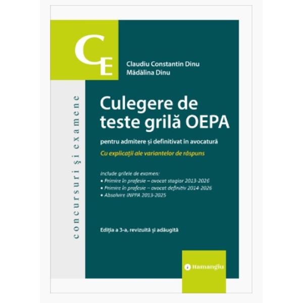 Alaturi de disciplinele clasice &ndash; drept civil drept procesual civil drept penal si drept procesual penal &ndash; materia organizarii si exercitarii profesiei de avocat pe scurt OEPA cum este ea de multi ani cunoscuta in randul tuturor candidatilor face parte dintre disciplinele examenelor de admitere si definitivat in avocaturaIn scopul de a oferi candidatilor un instrument util in vederea pregatirii pentru examenele de admitere si definitivat in avocatura am ales sa 