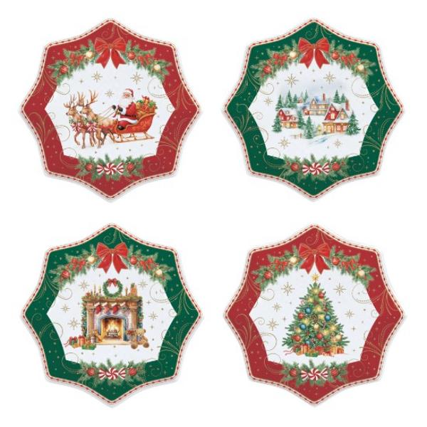 Adu farmecul &537;i magia s&259;rb&259;torilor de iarn&259; la masa ta cu setul de 4 farfurii din por&539;elan Easy Life colec&539;ia Christmas Heritage o colec&539;ie elegant&259; &537;i festiv&259; ideal&259; pentru a completa decorul meselor de Cr&259;ciunRealizate din por&539;elan alb cele patru farfurii impresioneaz&259; prin forma lor decorativ&259; cu margini 