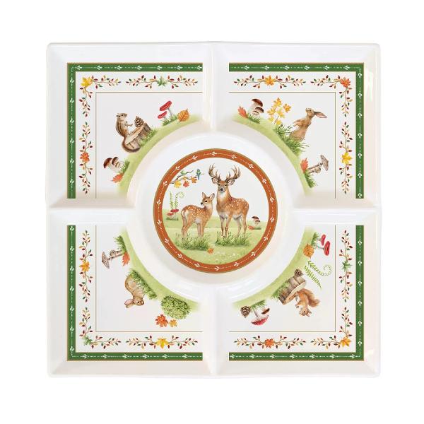 Adu farmecul naturii &537;i frumuse&539;ea p&259;durilor de poveste la masa ta cu platoul pentru aperitive din por&539;elan Easy Life colec&539;ia Fairy Forest o pies&259; elegant&259; &537;i practic&259; inspirat&259; de lini&537;tea &537;i culorile calde ale toamneiRealizat din por&539;elan alb platoul impresioneaz&259; prin forma sa p&259;trat&259; &537;i 
