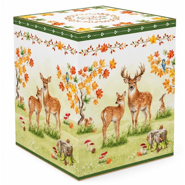 Realizat din por&539;elan &537;i decorat cu ilustra&539;ii delicate inspirate din natur&259; acest borcan aduce frumuse&539;ea &537;i culorile toamnei &icirc;n buc&259;t&259;ria taDecorul prezint&259; o familie de c&259;prioare &icirc;ntr-un peisaj de p&259;dure &icirc;nconjurat&259; de frunze multicolore &537;i motive vegetale elegante Nuan&539;ele calde de galben portocaliu &537;i verde 