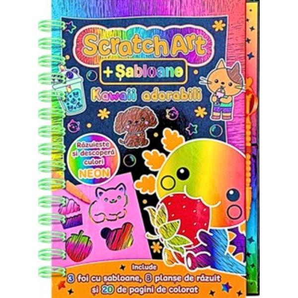 Kawaii adorabili20 pagini de colorat8 planse Scratch Art3 pagini cu sabloaneBetisor de zgariat