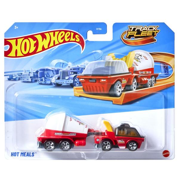 Flota Hot Wheels Track este gata de cursa Conceput sa functioneze cu senile Hot Wheels fiecare vehicul este la scara 164 si include o cabina si o remorca cu decoratiuni dragute si o multime de grafica Diferite sortimente sunt disponibile pe tot parcursul anului pentru sortimente tot mai variate Copiii si colectionarii deopotriva isi vor dori propria escadrila personalizata Articole vandute separat Stilurile culorile si decoratiunile pot varia Cu detaliile lor cool si decorurile lor 