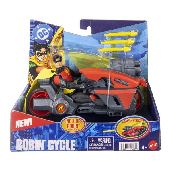 Setul DC cu figurina Robin si motocicleta aduce aventurile supereroilor intr-un format dinamic de joaca Motocicleta are un design robust inspirat de stilul personajului Robin si este prevazuta cu mecanism de lansare a proiectilelor pentru scenarii de actiune si confruntari imaginare Setul include figurina Robin motocicleta si 3 proiectile care pot fi lansate din partea frontala a vehiculului Figurina poate fi asezata pe motocicleta pentru recrearea misiunilor si aventurilor inspirate din 