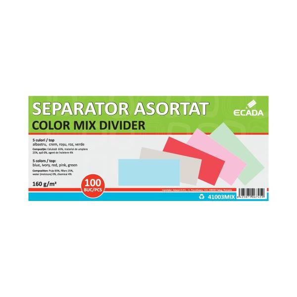 Organizeaz&259;-&539;i documentele rapid &537;i eficient cu setul de separatoare din carton ECADARealizate din carton cu grosime de 160 gm&sup2; aceste separatoare sunt rezistente flexibile &537;i ideale pentru a &icirc;mp&259;r&539;i documente dosare sau fi&537;iere dup&259; culori sau categoriiCaracteristiciDimensiune 105 x 24 cmMaterial carton 160 gm&sup2;Set 100 buc&259;&539;iCulori asortate &ndash; albastru crem ro&537;u 