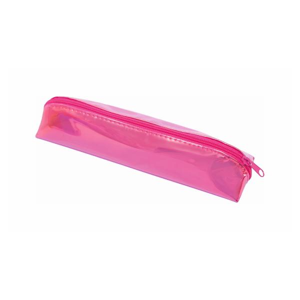 Penar etui Stylex roz transparent   format 20 x 55 x 35 cm cu fermoar colorat material plastic translucid