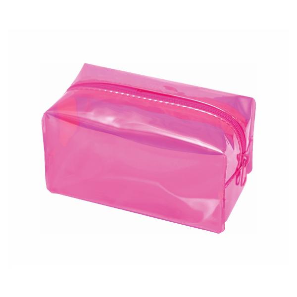 Penar etui Stylex roz transparentformat 12 x 6 x 7 cm cu fermoar colorat material plastic translucid